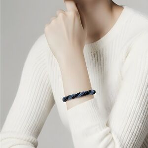 Faceted Blue Sapphire Bead Bracelet with Sterling Silver lobster clasp